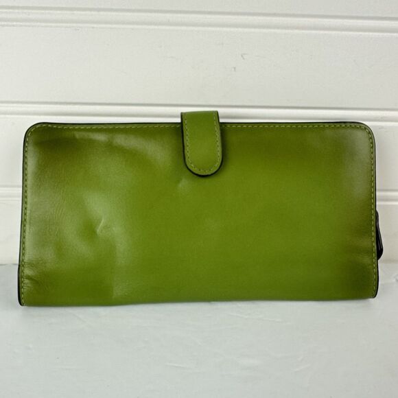 COACH Smooth Leather Skinny Snap Tab Slim Wallet Dark Lime Green CH823 Used - Picture 4 of 14